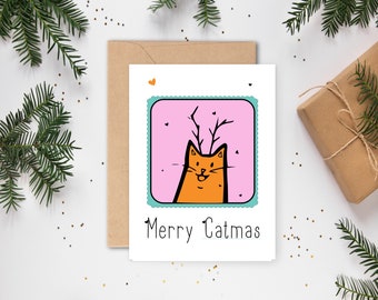 DIGITALE kerstkaart en sluitsticker• BUNDEL • afdrukbare kerstkaart, cat, katten kaart-kerstkaart, zingende katten, directe download