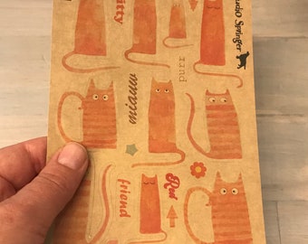 Stickers met rode kater, kat op kraftsticker kraftpapier, voor op enveloppen, cadeautjes, planner en agenda