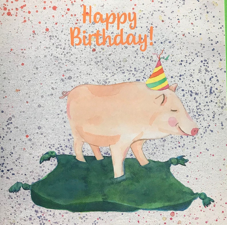 verjaardagskaart, 14x14 cm, gelukkige verjaardag, wenskaart, knorretje, aquarel, uniek afbeelding 1