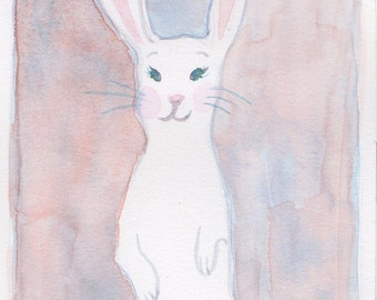 originele handgeschilderde aquarel van een konijn, kinderkamer, babykamer, muurkunst, woondecoratie, origineel schilderij