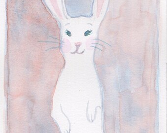 orginele handgeschilderde aquarel van een konijn, kinderkamer, babykamer, sztuka ścienna, wystrój domu, oryginalne malarstwo