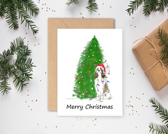 DIGITALE kerstkaart en sluitsticker• BUNDEL • afdrukbare kerstkaart, Engelse springerspaniël, spaniël, hond, GRATIS printbare envelop