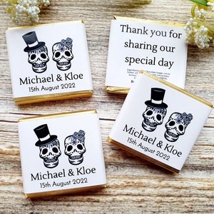 Personalised Chocolate Black & White Skulls Goth Wedding Party Favours Neapolitan Squares Table Decoration