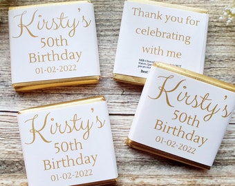 Personalised Chocolate Gold or Silver Text Any Message Birthday Party Favours Neapolitan Squares Table Decoration
