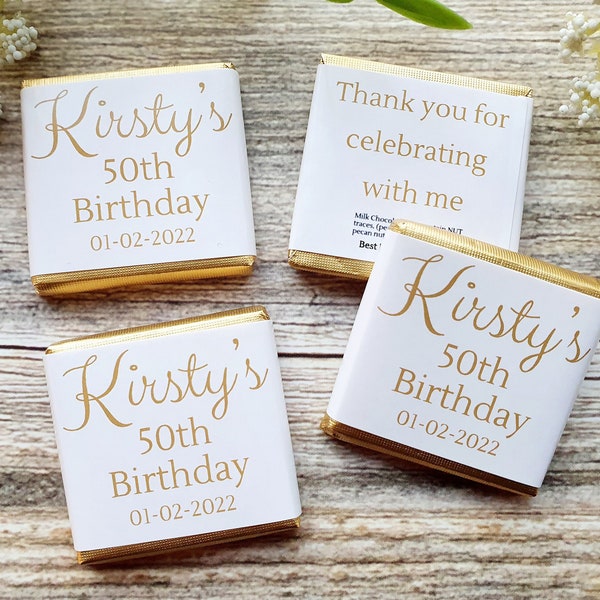 Personalised Chocolate Gold or Silver Text Any Message Birthday Party Favours Neapolitan Squares Table Decoration