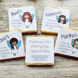 Personalised Chocolate Angel Girls First Holy Communion Party Favours, Neapolitan Squares Table Decoration