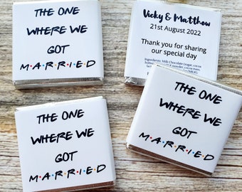 Personalised Chocolate The One Where We Got Married - Friends Wedding Party Favours, Neapolitan Squares Table Decoration