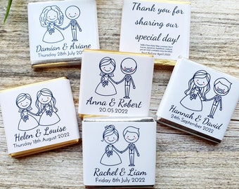 Personalised Chocolate Mr & Mrs Bride and Groom Couple Gay Wedding Party Favours, Neapolitan Squares Table Decorations