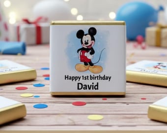 Personalised Chocolate: Mickey Mouse Children's Party Favours, Neapolitan Squares, Table Decorations