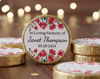 Personalised Red Poppies In Memory Wake Favours, Dark Chocolate Mini Mint Crisps Table Decoration