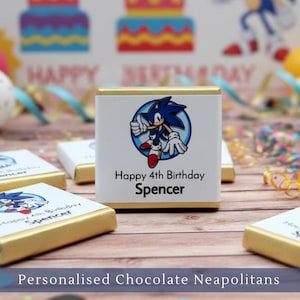 Personalised Chocolate Sonic Hedgehog  Children's Birthday Party Favours  Neapolitan Squares  Table Decorations