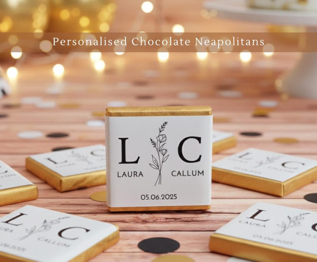 Customized Initials Raisins Personalised Chocolate, Initials Names & Date, Floral Minimalist ...