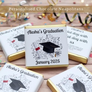 Personalised Chocolate Graduation University Hat and Scroll Party Favours, Neapolitan Squares Table Decoration