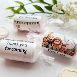 Personalised Wild Safari Jungle Animal Theme Thank You Birthday Party Favours Love Heart Rolls