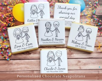 Personalised Wedding Favour Chocolates: Mr & Mrs Cartoon Couple Neapolitan Treats