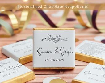 Personalised Chocolate, Black & White Names and Date, Wedding Party Favours, Neapolitan Squares, Table Decorations