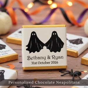 Personalised Wedding Favour Chocolates: Ghost Bride & Groom - Neapolitan Squares
