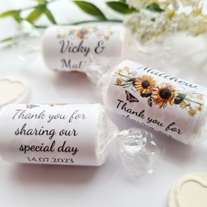 Personalised Sunflowers Design Wedding Party Favours Love Heart Rolls