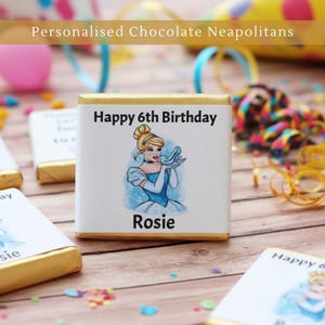 Personalised Chocolate  Cinderella Princess  Birthday Children's Party Favours  Neapolitan Squares  Table Decorations