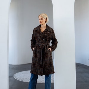 Brown wool coat, Warm wool coat, Petite coat, Wool coat women, Plaid coat, Black wool coat, Warm winter coat, Short coat, Midi coat /Rusya