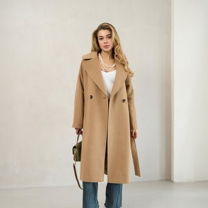 Camel cashmere coat, 100% Cashmere coat, Tan wool coat, Pure cashmere coat, Warm winter coat, Long wool coat, Belted wrap overcoat /Jaklin