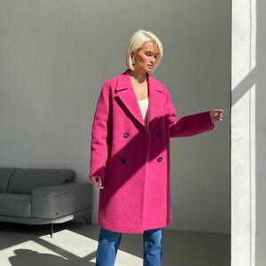 Hot pink wool pea coat clearance
