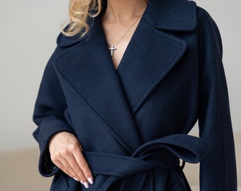 Navy coat, Blue wool coat, Cashmere coat, Wool Coat women, Long wool coat, Warm winter coat, Lined coat, Fall coat, Wrap overcoat /Jaklin