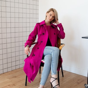 Women s Trench Coat Fuchsia Trench Coat Pink Coat Fall Trench