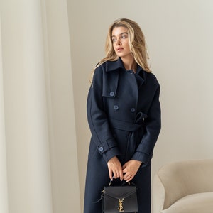 Navy Wool Trench Coat Wool Coat Women Long Trench Coat Warm Lined Winter Coat Oversized Heavy Woolen Overcoat helen Etsy Canada