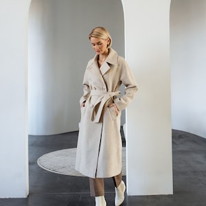 Beige Soft Trench Coat, Lightweight Thin Trench Coat, Long