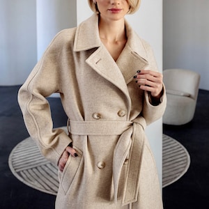 Tan wool wrap coat on sale