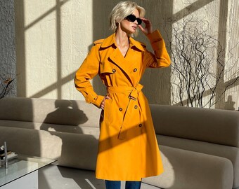 Yellow Trench Coat, Orange Coat, Waterproof Trench Coat, Spring Trench Coat,  Cotton Trench, Lined Jacket, Oversized Coat, Long Trench Coat - Etsy