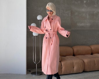 Pink wool coat, Pink trench coat, Wool trench coat, Wool coat women, Warm winter coat, Long wool coat, Coat on sale, Light pink coat /Helen