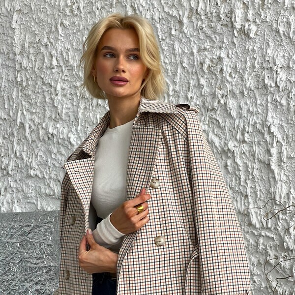Women’s Long Casual Plaid-Lined Trench Coat main image 0