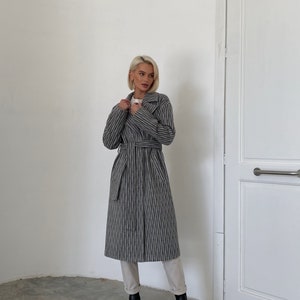 Striped gray wool coat, Wool Coat women, Lined fall winter coat, Single-breasted overcoat, Long oversized jacket, Drop shoulder coat /Alya image 1