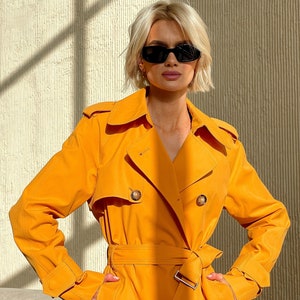 Yellow orange trench coat, Waterproof trench coat, Spring trench coat, Cotton trench, Lined jacket, Oversized coat, Long trench coat