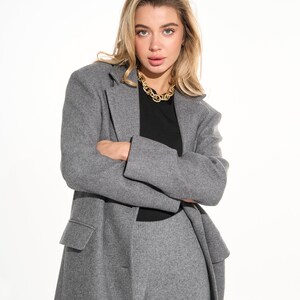 Light gray wool coat, Single-breasted power shoulder overcoat, Long oversized fall autumn coat, Boyfriend warm winter coat /Alexa image 8