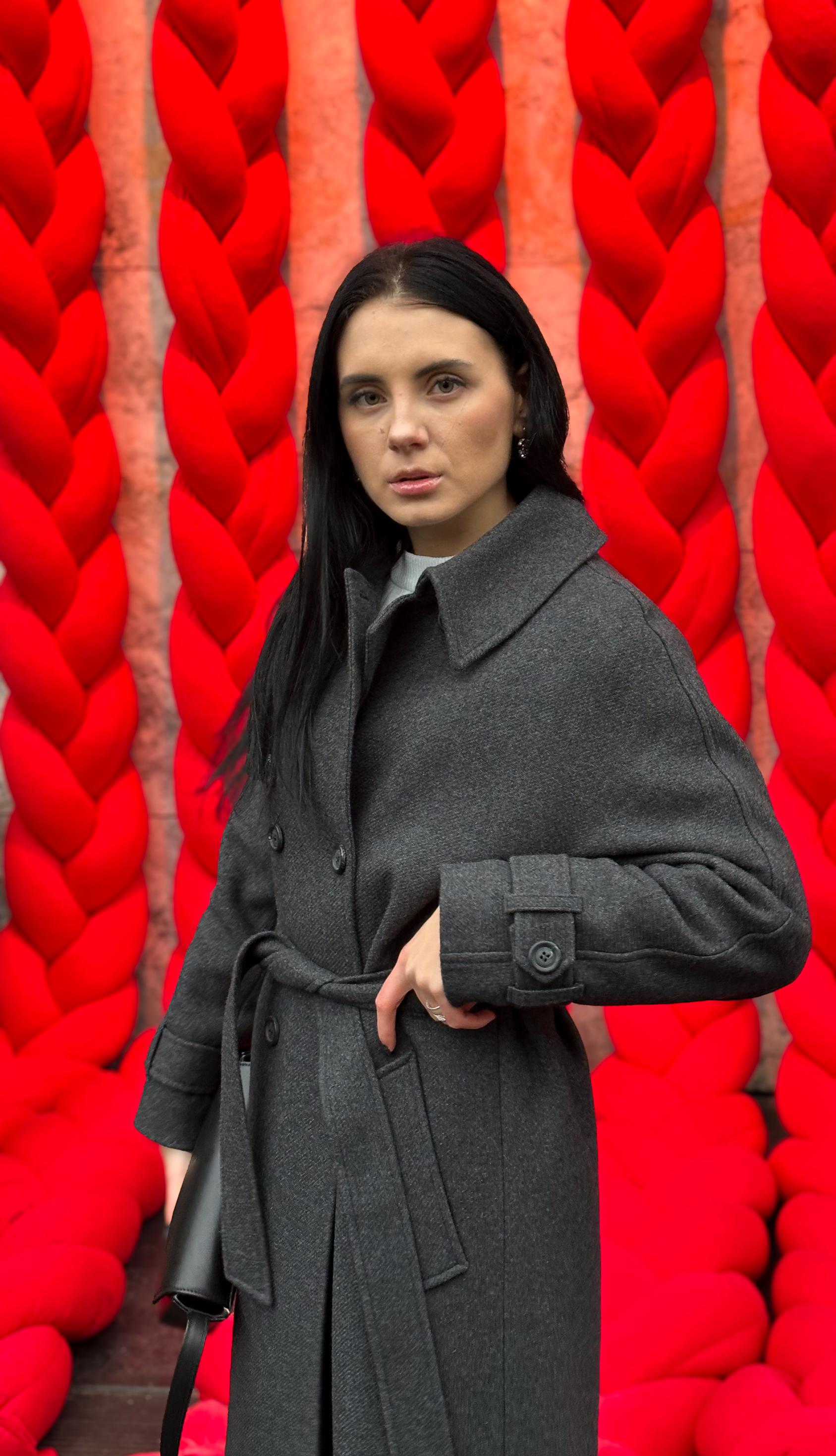 Gray Wool Trench Coat, Charcoal Grey Coat With Belt, Long Raglan