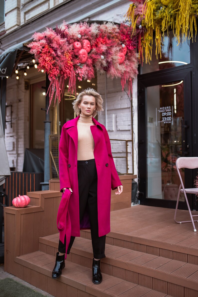 Women wool coat in Pink Fuchsia Etsy