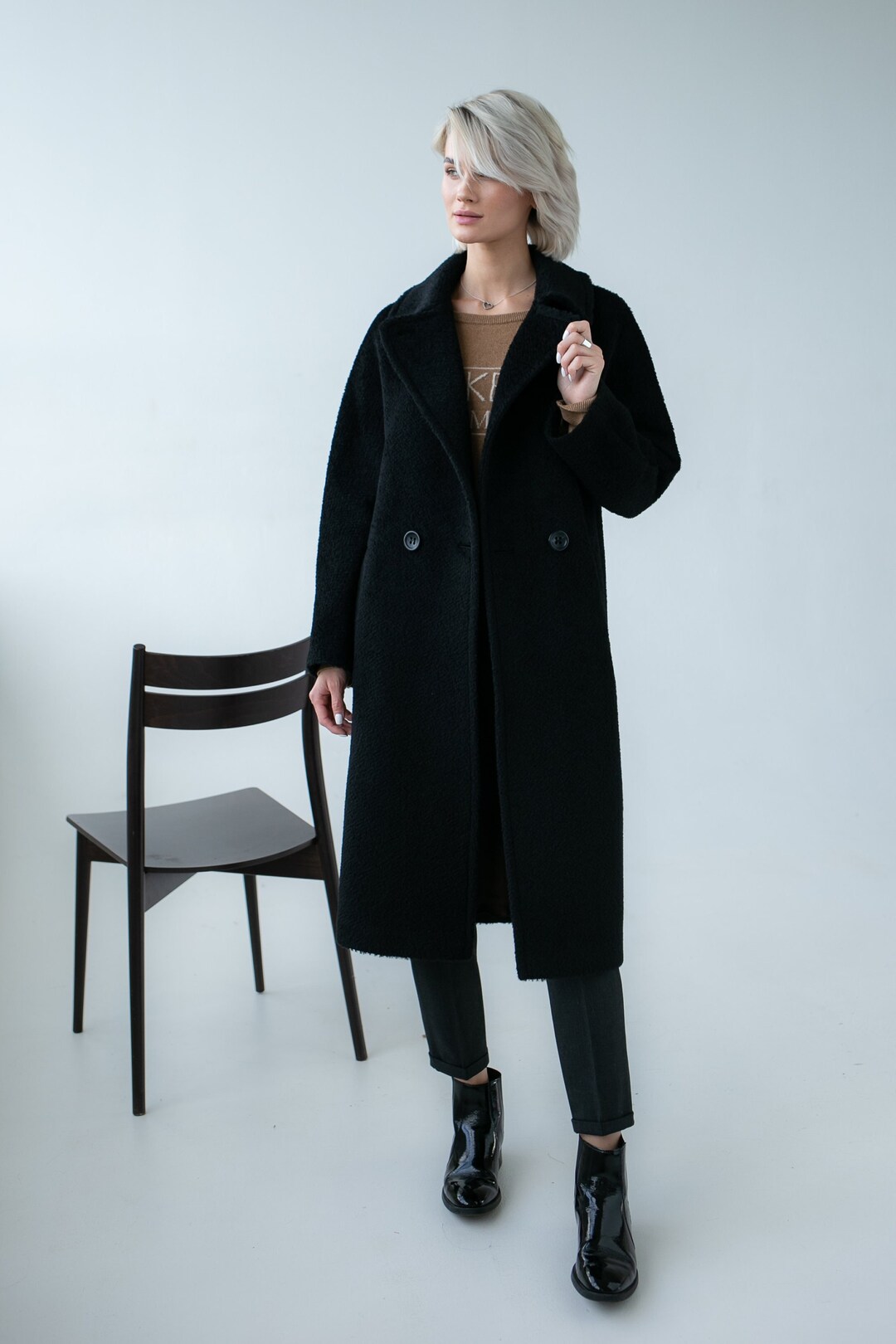 Alpaca Coat Black Alpaca Coat Women's Wool Coat Long Etsy