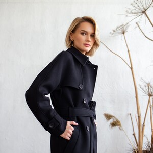Black wool trench coat, Wool coat women, Winter trench coat, Warm winter coat, Oversized with belt, Raglan overcoat, Lined coat