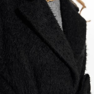 Black alpaca wool coat, Warm lined winter coat, Long single-breasted overcoat,Luxury heavyweight 100% alpaca wool blend coat with belt /Alya image 8