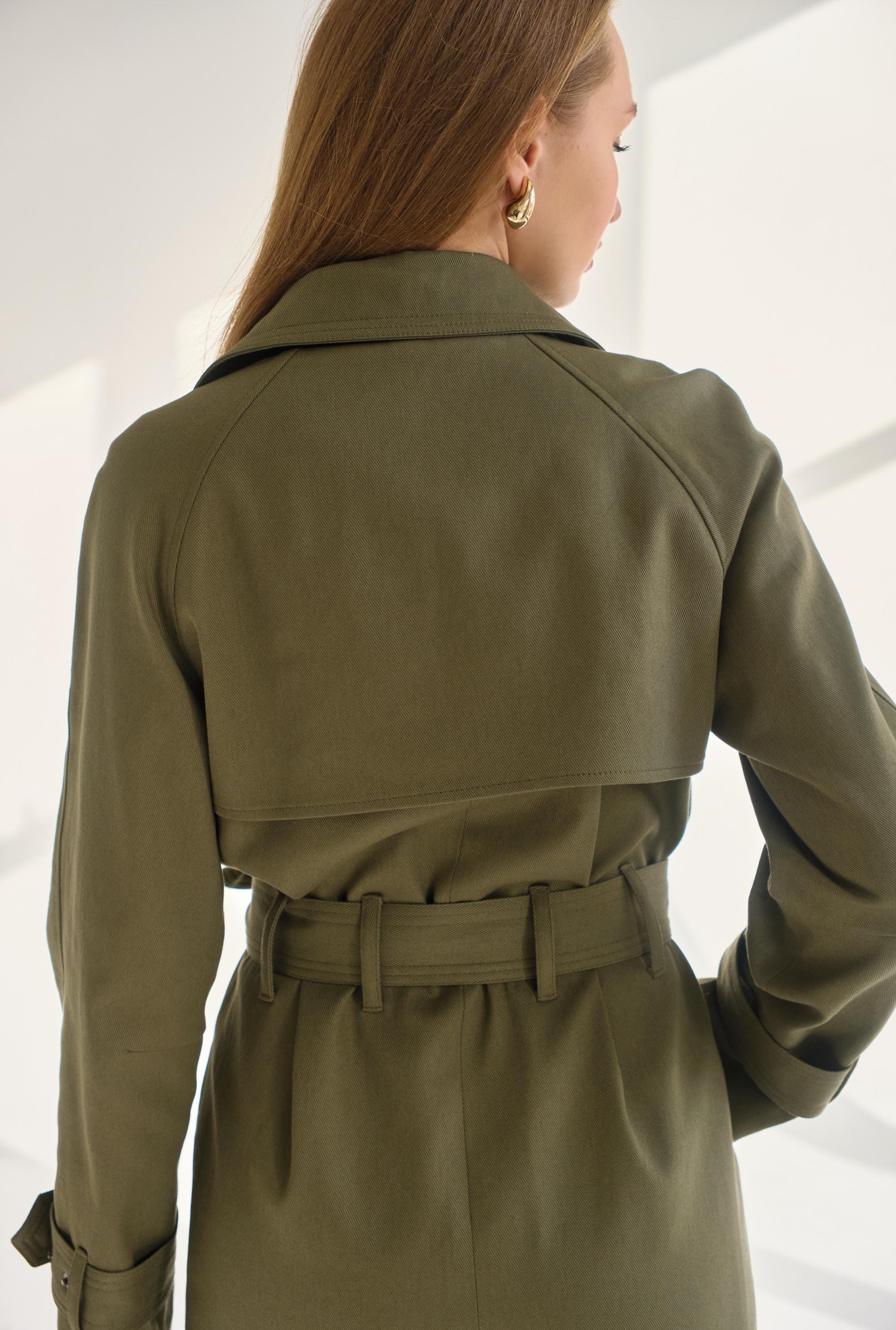 Khaki Green Long Trench Coat, Olive Green Maxi Trench Coat, Cotton
