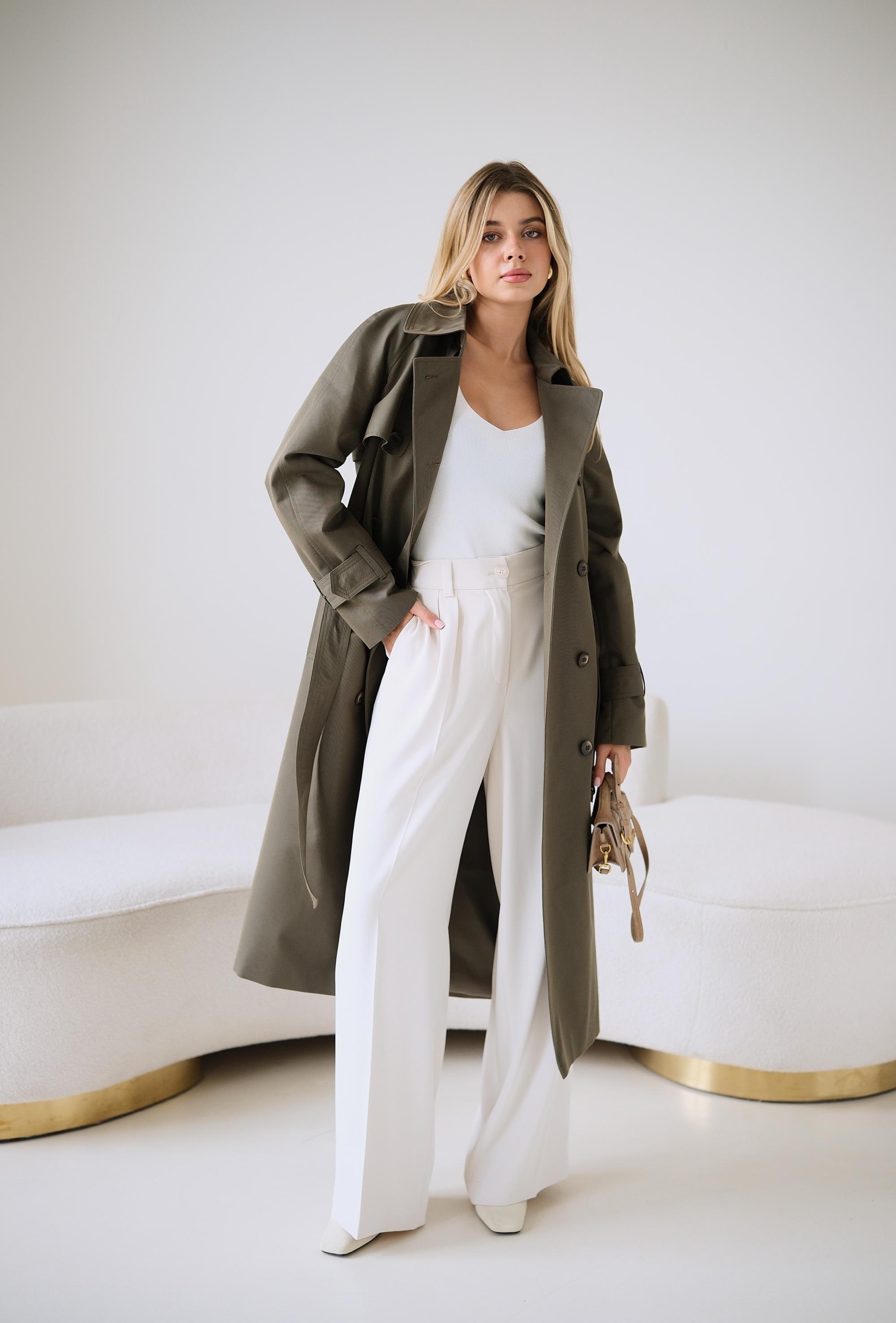 Khaki Green Maxi Trench Coat, Olive Sage Green Trench Coat, Long