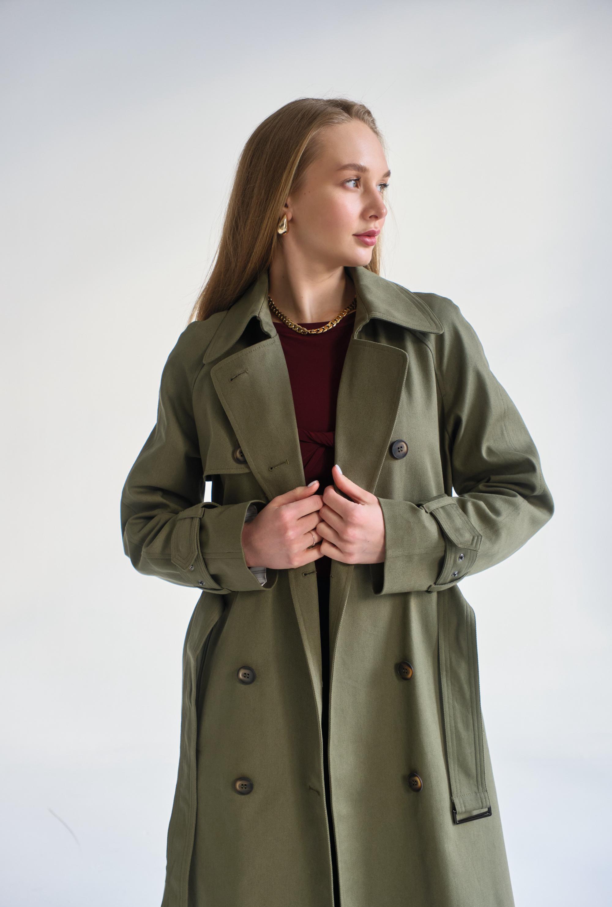 Khaki Green Long Trench Coat, Olive Green Maxi Trench Coat, Cotton