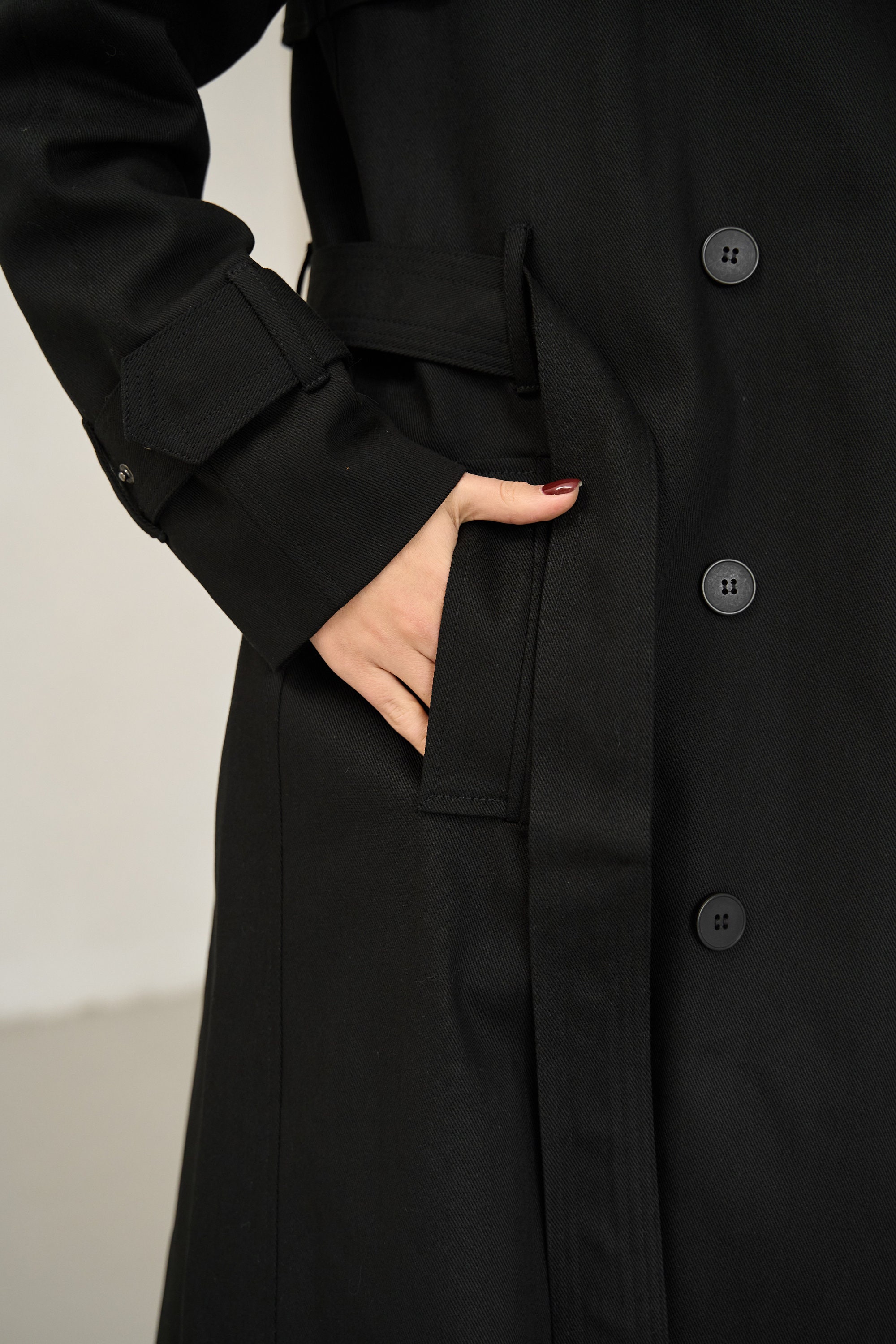 Black Cotton Trench Coat, Long Trench Overcoat, Fall Spring Jacket