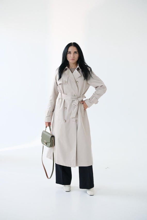 Pearl White Cotton Trench Coat, Ivory Ecru White Trench Coat