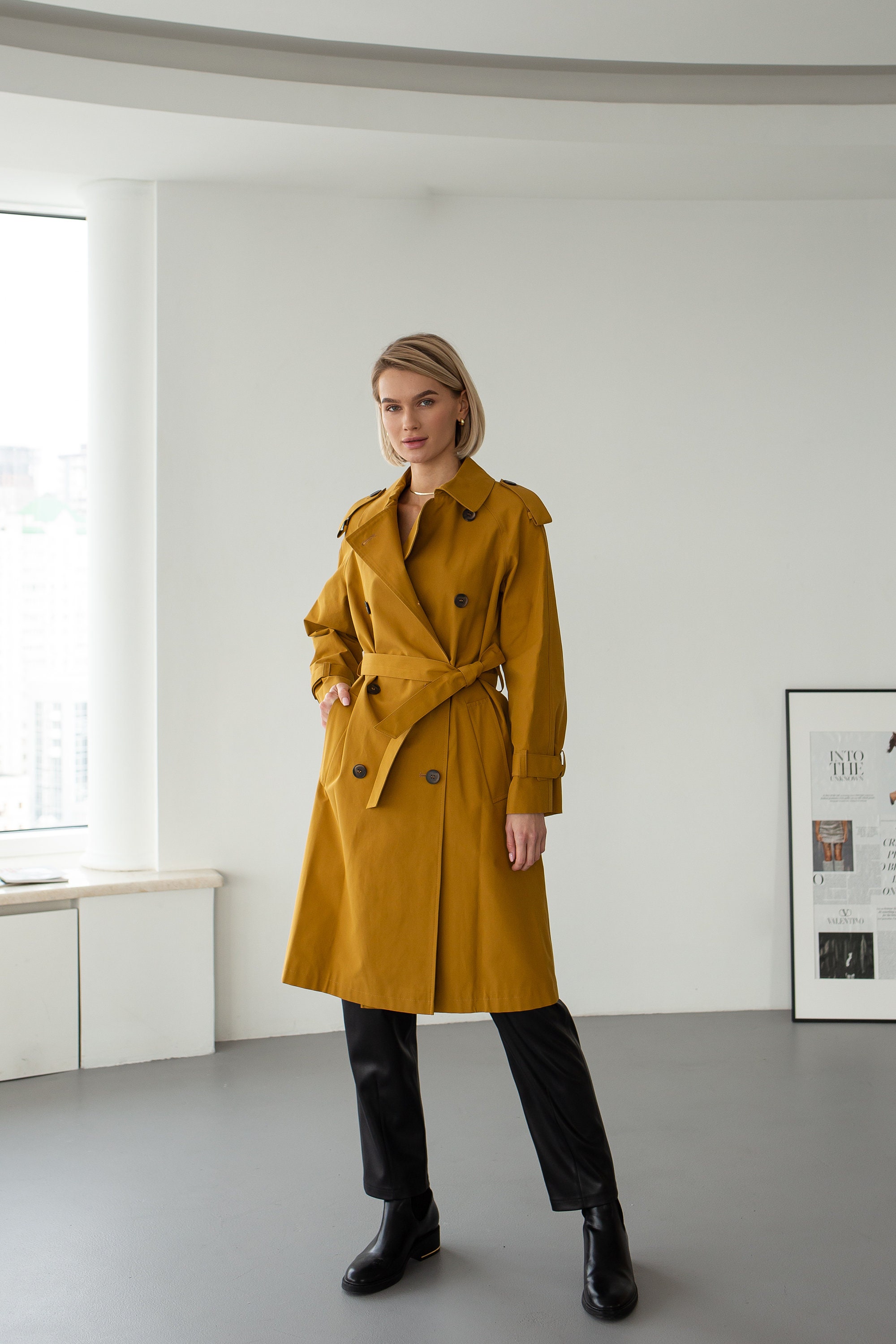 Mustard Yellow Trench Coat Dark Yellow Trench Coat Trench - Etsy