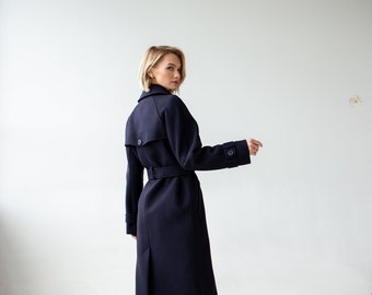 ジャケット・アウター AT LAST&CO WOOL COAT DARK NAVY Wool Trench Coat, Navy Coat, Wool Coat Women, Fall Trench