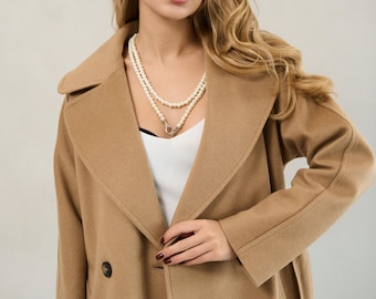 Camel cashmere coat, 100% Cashmere coat, Tan wool coat, Pure wool coat, Warm winter coat, Long wool coat, Belted wrap overcoat /Jaklin